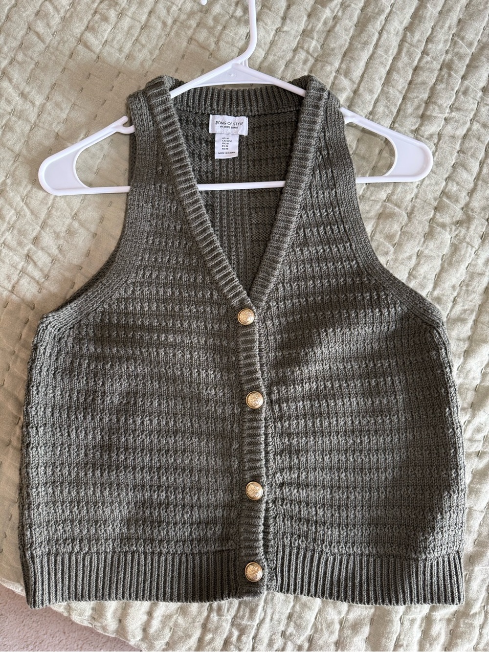 Song of Style Olive Green V-Neck Button Front Sweater Vest